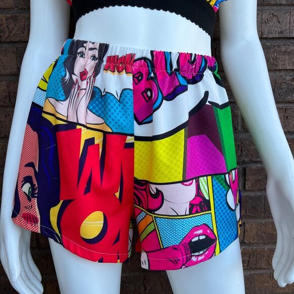 Comc Book Print 2pc Stretch Waist Short & Top Sz S... - Picture 3 of 6